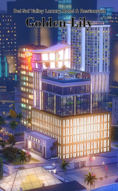 Sims 4 Rooftop Restaurant, Sims4 Community Lot, Hotel Mod Sims 4, Ts4 Restaurant Build, Ts4 Restaurant, Restaurant Building, Sims Hotel, Sims 4 Hotel Mod, Sims 4 Market