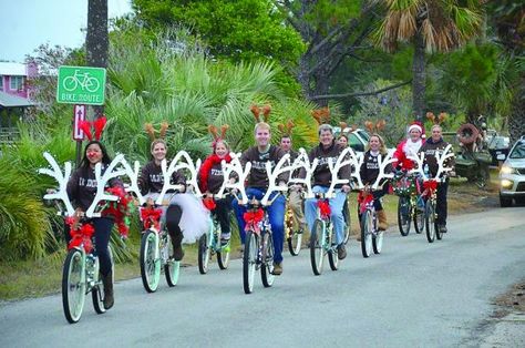 Tour de lights bike parade- December 19th 2015- Beginning at 5pm at A-J's Dockside Restaurant. Winter Biking, Bike Parade, Christmas Parade Floats, Bike Decorations, Holiday Parades, Beach Rental, Light Cycle, Christmas Golf, Christmas Float Ideas