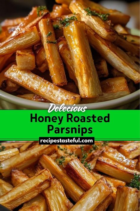 Honey Roasted Parsnips are a delightful side dish that balances sweetness and savoriness. Roasted to perfection, these parsnips become golden brown and tender with a touch of honey and fresh thyme, making them a versatile accompaniment to any meal. Honey Glazed Parsnips, Vegan Butternut Squash Soup Recipes, Parsnips Recipe, Honey Parsnips, Honey Roasted Parsnips, Parsnip Recipes, Vegan Butternut Squash Soup, Roasted Parsnips, Festive Appetizers