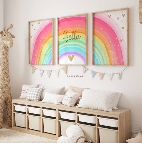 Girls Rainbow Room Ideas, Rainbow Room Decorations, Girls Room Rainbow, Toddler Girl Room Rainbow, Rainbow Bedroom Decor, Kids Room Color Schemes, Toddler Rainbow Bedroom, Rainbow Room Ideas, Toddler Rainbow Room