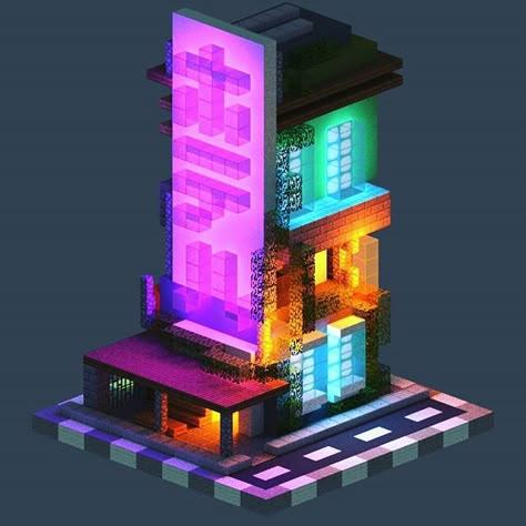 Minecraft Neon Build, Neon Minecraft Builds, Minecraft Cyberpunk Ideas, Minecraft Cyberpunk City, Minecraft Cyberpunk, Cyberpunk House, Building Minecraft, Cyberpunk Building, Villa Minecraft