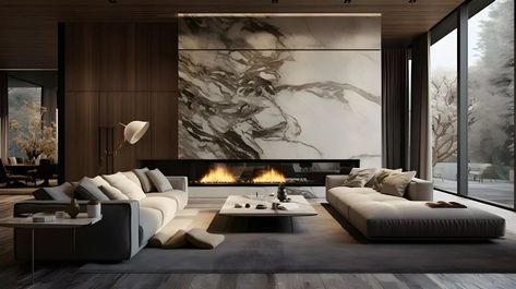 Living Rooms of Andrew Tate House in Voluntari Fireplace Accent Walls, Columns Decor, Design Camino, Sleek Fireplace, Modern Luxury Living Room, Contemporary Fireplace, Design Room, Scandinavian Interior Design, Modern Fireplace