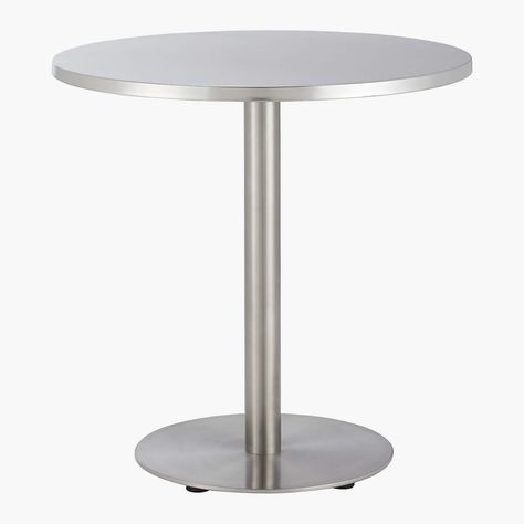 Watermark Stainless Steel Modern Outdoor Patio Bistro Table + Reviews | CB2 Stainless Steel Side Table, Outdoor Bistro Table, Modern Outdoor Dining Table, Deck Balcony, Modern Outdoor Dining, Modern Outdoor Patio, Outdoor Dining Tables, Bistro Tables, Outdoor Bistro