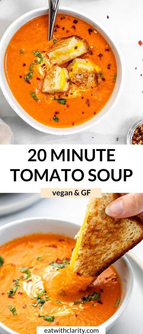 Vegan Tomato Soup Recipe, Fresh Tomato Soup, Vegan Tomato Soup, Grilled Cheese Croutons, Dairy Free Soup, Vegan Grilling, Simply Quinoa, Creamy Tomato Soup, Vegan Soup Recipes