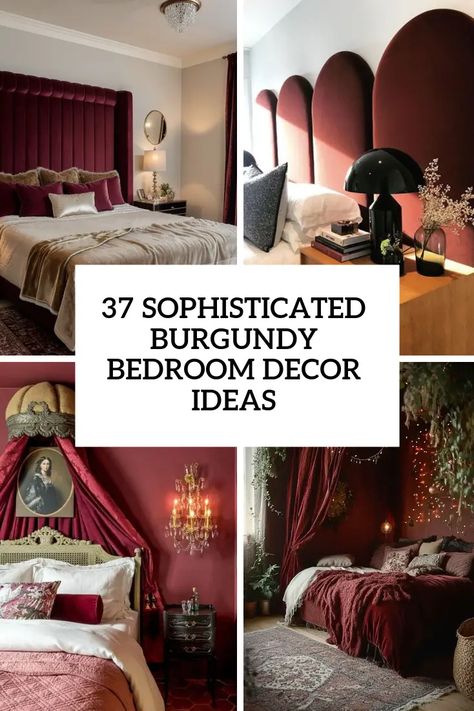 Burgundy Furniture Bedroom, Red Bed Frame Bedroom Ideas, Bedroom Burgundy Ideas, Burgundy Wall Bedroom, Burgundy Master Bed, Rose And Burgundy Bedroom, Burgandy Bed, Navy And Burgundy Bedroom, Maroon Bedroom Walls