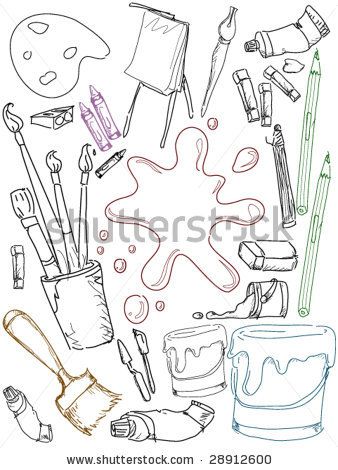 Art Doodles - Vector - stock vector Art Supplies Drawing Doodles, Art Supply Doodles, Art Materials Drawing, Creative Doodle Art, Cute Flower Drawing, Artist Doodle, 동화 삽화, Art Doodles, Bff Drawings