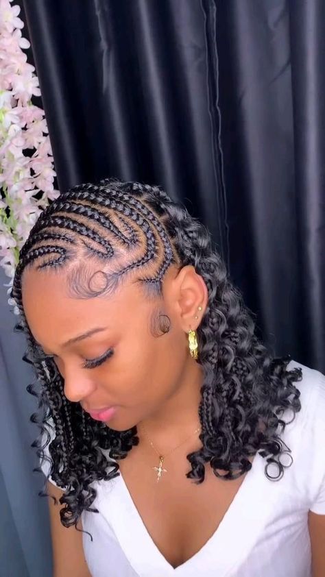 Cornrow Braids Ideas For Black Women, Short Side Braid Hairstyles, Creative Braided Hairstyles For Black Women, Cornrows Braids Side Part, Quick Cute Braids For Black Women, One Sided Braided Hairstyles, Hairstyles For Bob Braids, Half Up Half Down Braiding Hairstyles, Braids For The Summer Black Women