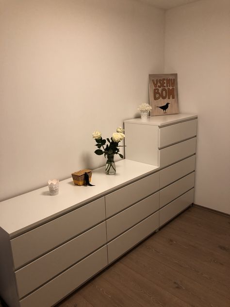 Ikea Malm Bedroom Ideas White, 2 Dressers Side By Side, Malm Dresser Bedroom, Malm Ikea, Ikea Dresser, Classy Bedroom, Ikea Malm, Redecorate Bedroom, Apartment Decor Inspiration