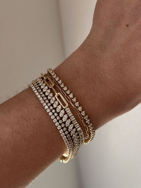 Diana Tennis Bracelet 3.20ctw Yellow Gold - Kinn 3mm Tennis Bracelet, Tennis Bracelet Aesthetic, Bracelet Or, Nameplate Bracelet, Chris Evert, Anniversary Jewelry, Bracelet Style, Classy Jewelry, Stacked Jewelry