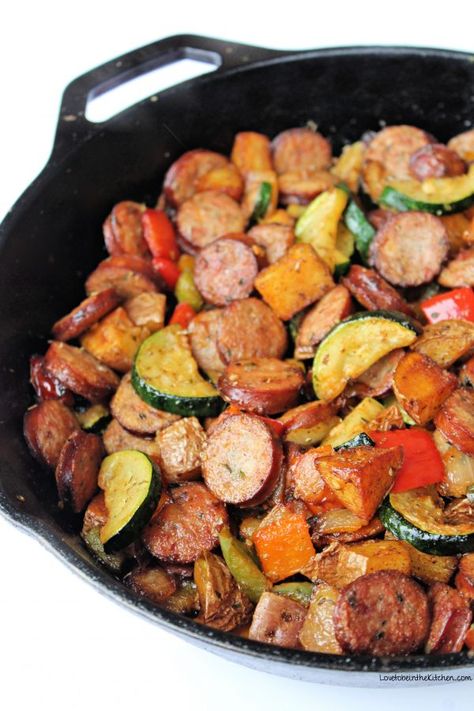 Chicken Sausage and Vegetable Skillet - Love to be in the Kitchen Chicken Sausage Veggie Skillet, Chicken Sausage Recipes Healthy Clean Eating, Chicken Sausage Broccoli Rice, Meals W Sausage, Apple Chicken Sausage And Harvest Vegetable Skillet, Chicken Sausage And Veggies Skillet, One Pan Chicken Sausage And Vegetables, Chicken Link Sausage Recipe, Chicken Sausage Stir Fry Recipe