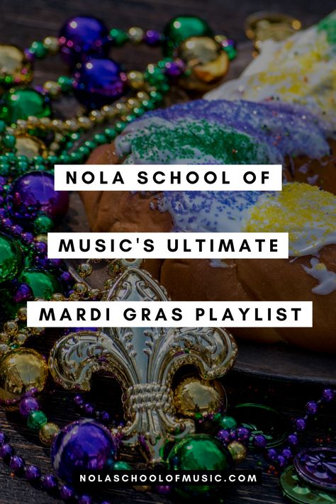 Mardi Gras beads and King Cake with a text overlay: NOLA School of Music's Ultimate Mardi Gras Playlist. Mardi Gras Playlist, Mardi Gras Games, Acorn Ideas, Mardi Gras Party Food, Theme Dinners, Mardi Gras Activities, Playlist Songs, Mardi Gra, Senior Day