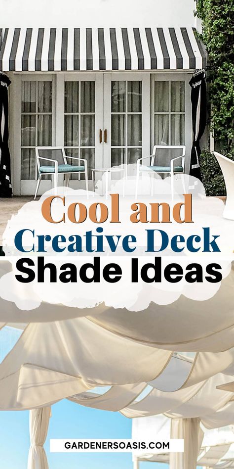 These outdoor shade ideas for the backyard are awesome whether you are looking for something to cover your deck, a patio or just part of your yard. The DIY patio cover ideas are very creative and simple to make. I love the gazebo over the deck, and the pergola over the grill. Great ideas for your garden landscaping. Create Shade On Patio, Creating Shade In Backyard, Deck Covering Ideas Patio Shade, Create Shade On Deck, Shade Canopy For Deck, Diy Backyard Shade Ideas, Diy Backyard Shade, Outdoor Shade Ideas, Backyard Shade Ideas