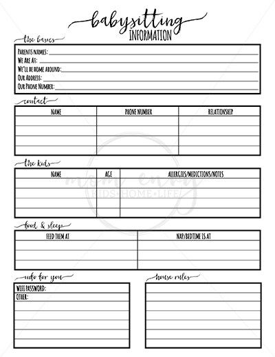 Babysitter forms - download these free babysitter forms as part of the parent starter pack. You'll find everything you need to track important details about your children. Daycare forms included. Babysitting Forms For Parents, Babysitting Emergency Sheet, Babysitting Forms Free Printable, Babysitting Paperwork, Nanny Binder Printables, Nanny Binder Printables Free, Babysitting Printables, Babysitting Planner, Babysitting Checklist