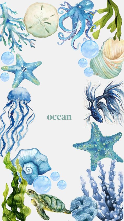 Ocean Theme Poster, Ocean Themed Wallpaper, Iphone Background Art, Summer Prints Wallpaper, Beachy Wallpaper, Photowall Ideas, Beach Wall Collage, Aquarium Stand, Cute Summer Wallpapers