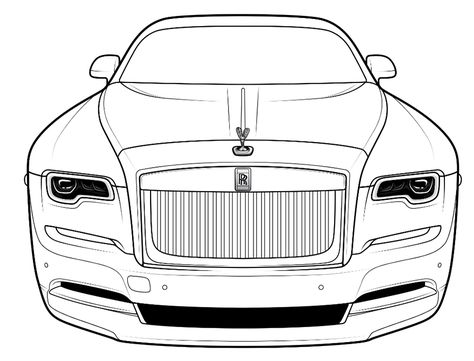 Rolls Royce Drawing Pencil, Rolls Royce Car Drawing, Rolls Royce Sketch, Rolls Royce Drawing, Rr Car, Rolls Royce Logo, Ghost Coloring, Rolls Royce Ghost Black, Aesthetic Car Accessories