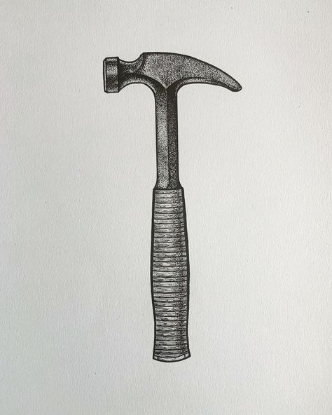 Stratten Peterson on Instagram: “Here's a simple hammer for #inktober2019 Day 5 - Build. . . . . . . . #blackworknow #penandink #blackworkillustrations #dotworknow…” Hammer Tattoo Design, Hammer Sketch, Hammer Painting, Man Made Objects, Hammer Illustration, Hammer Drawing, Vintage Hammer, Hammer Tattoo, Collage Tattoo