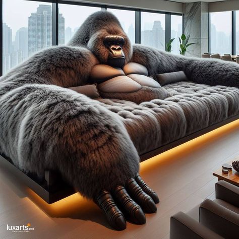 Gorilla Shaped Sofa 🦍🛋️🌟 #GorillaSofa #WildComfort #UniqueFurniture Make a bold statement in your living space with the Gorilla Shaped Sofa. This unique piece of furniture features the distinctive silhouette of a gorilla, adding a touch of wild charm to your home decor. Embrace comfort and creativity with the Gorilla Shaped Sofa, where every sit-down becomes an adventure in style. 🌿🦍✨ https://luxarts.net/gorilla-shaped-sofa/ Gorilla Couch, Gorilla Sofa, Animal Furniture, Sofa Couch Design, Bean Bag Bed, Big Sofa, Fantasy Furniture, Nightclub Design, Unique Furniture Design