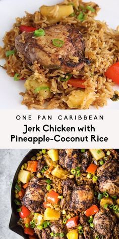 Jerk Chicken Recipe, One Pan Meal, Caribbean Jerk Chicken, Jamaican Dishes, Beef Stew Crockpot, Jerk Seasoning, Jerk Chicken, Pineapple Coconut, Coconut Rice