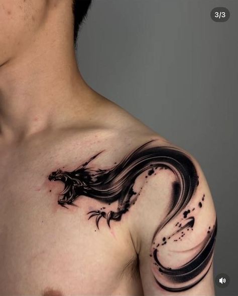 Fox Sin Of Greed Tattoo, Chinese Dragon Tattoos Men, Fire Dragon Tattoo, Jojo Tattoo, Jormungandr Tattoo, Traditional Dragon Tattoo, Dragon Tattoo Shoulder, Black Dragon Tattoo, Ink Tattoo Design