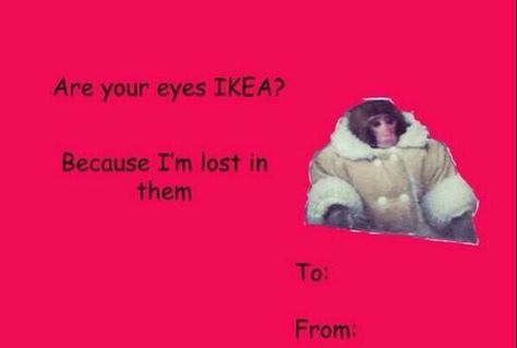 Are your eyes ikea Weird Valentines Cards, Meme Valentines Cards, Ikea Monkey, Corny Valentines, Bad Valentines Cards, Weird Valentines, Bad Valentines, Cheesy Valentine, Valentines Memes