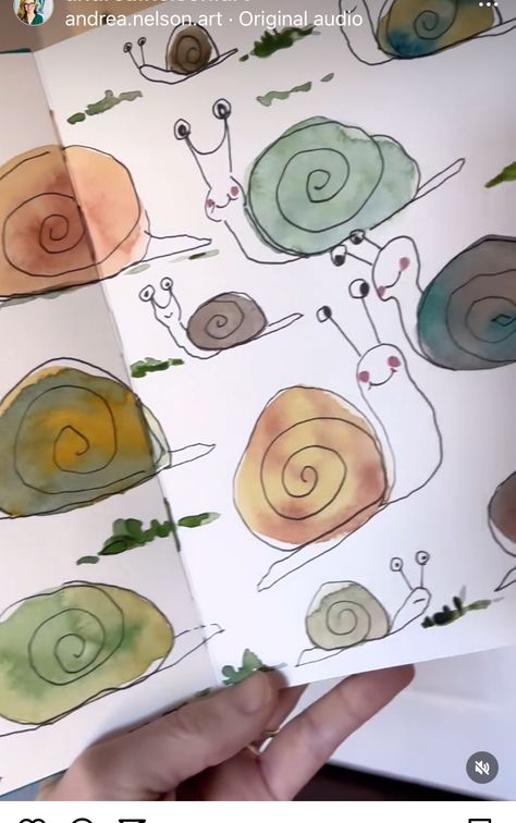 Watercolor Snail Paintings, Goth Glue, Glue Recipe, Snail Drawing, Andrea Nelson Art, Watercolour Journal, Watercolor Doodles, Arte Doodle, Kids Watercolor