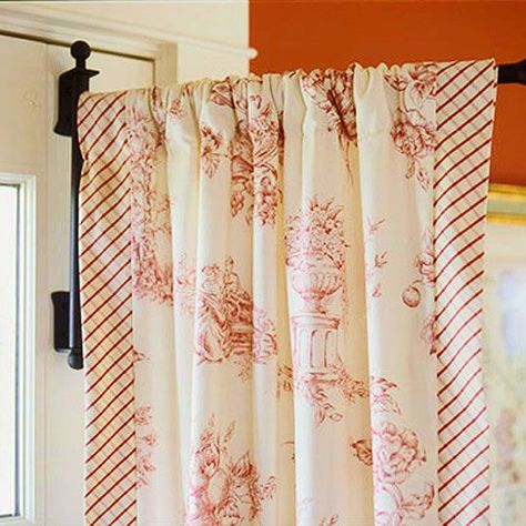 Toile on swinging arm... Would be good for the office door? Curtain Rods Ideas, Red Toile Curtains, French Door Coverings, Blinds For French Doors, Toile Curtains, Diy Swing, Internal French Doors, French Door Curtains, Door Coverings