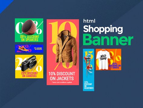 Banner design - Animated Shopping Banners by Design Studio #bannerdesign #ecommerce Promo Banner Design, Web Banner Design Inspiration, Banner Design Drawing, Animated Web Banner, Html Banner, Motion Banner, Insta Ads, Banner Animation, Shopping Banner