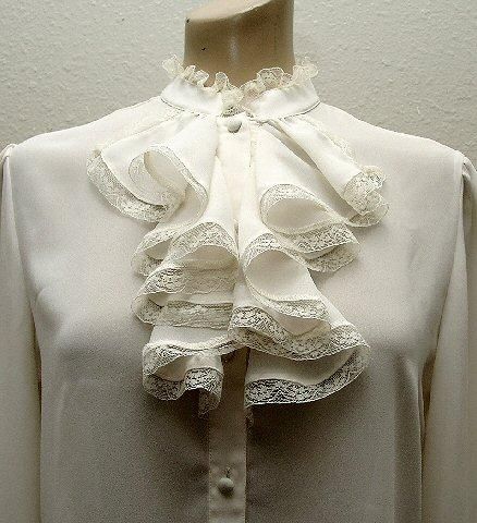 Ann Chabrol Frilly Lace Voile Jabot Blouse Bodice Front | Flickr - Photo Sharing! Frilly Collar Blouse, Jabot Collar Pattern, Frilly Collar, Jabot Collar, Ruff Collar, Sewing Collars, Frilly Blouse, Victorian Clothing, Collar Style