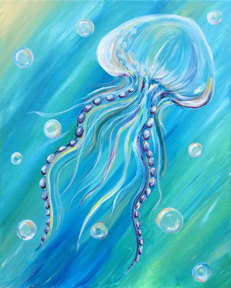 Paint Underwater, Sea Life Painting, Ocean Art Painting, Sea Drawing, Jellyfish Painting, Whale Painting, Underwater Painting, Sea Life Art, Mermaid Painting