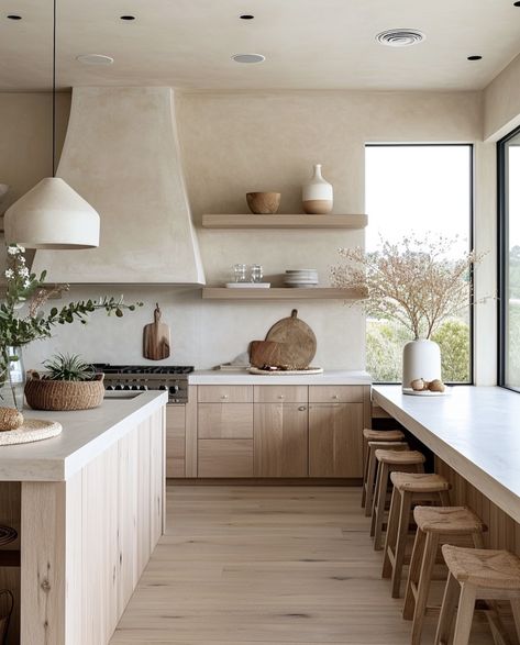 Plaster Backsplash, Plaster Kitchen, White Kitchen Travertine Floor, Stone And Wood Kitchen, Plaster Backsplash Kitchen, Kim Kardashian Kitchen, Kitchen Limestone Backsplash, Tadelakt Kitchen Backsplash, Limewash Travertine Backsplash