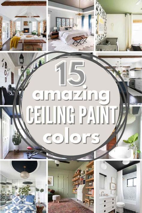 Don't forget the fifth wall! Painting your ceiling can make or break a space. Here are 15 gorgeous paint options for your ceiling...everything from the best white to use on your ceiling to options for gray, green, blue, brown and black! One of the easiest, most budget-friendly ways to make big designer impact in your home is with great paint choices! #paint #ceiling #ceilingpaint #ceilingpaintideas #paintideas #paintcolors #bestceilingpaint #ceilingdesign #ceilingdesignideas Gray Owl Benjamin Moore, Best Ceiling Paint, Sherwin Williams Pure White, Benjamin Moore Stonington Gray, Sherwin Williams Agreeable Gray, Ceiling Ideas Living Room, White Ceiling Paint, Gray Sherwin Williams, Ceiling Paint Colors