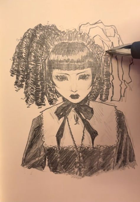 Symbolic Drawings Art, Mini Hand Drawing, Malice Mizer Drawing, Drawing Inspo Y2k, Mana Sama Drawing, Vkei Drawing, Body Art Tutorial Drawing, Doll Art Drawing, Traditional Art Sketches