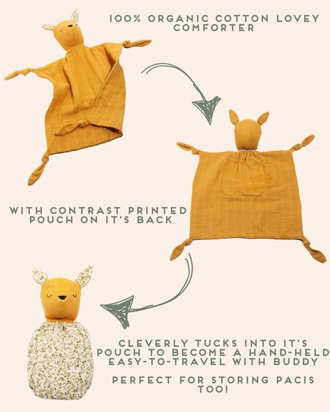 Crafted with care 🐿️ Our Pocket Pal comforters are made with soft, breathable 100% organic muslin Cotton without any stitched on small pieces. They’re not only adorable but safe & versatile. Swipe to see why we love them! More soft textiles launching soon 🤍 #maisonrue #maisonruekid #baby #babytoy #babytoys Best Lovey Blanket, Muslin Lovey Pattern, Pacifier Lovey, Baby Comforter Toy Blanket, Crinkle Baby Toy, Pocket Pal, Cotton Comforters, Soft Textiles, Perfect Baby Shower Gift