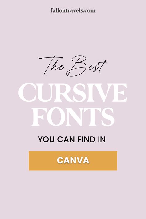 Selecting your brand fonts can be a pretty daunting process. That's why in this post, I share the best cursive fonts you can easily find in Canva. These will be a great starting point for your designs and you can use them for your social media graphics, logo, or even website. Check out these Canva design hacks now! Best Cursive Fonts In Canva, Canva Logo Fonts, Bold Canva Fonts, Cursive Fonts In Canva, Cursive Canva Fonts, Cursive Fonts Canva, Canva Cursive Fonts, Bold Cursive Font, Logo Fonts Free