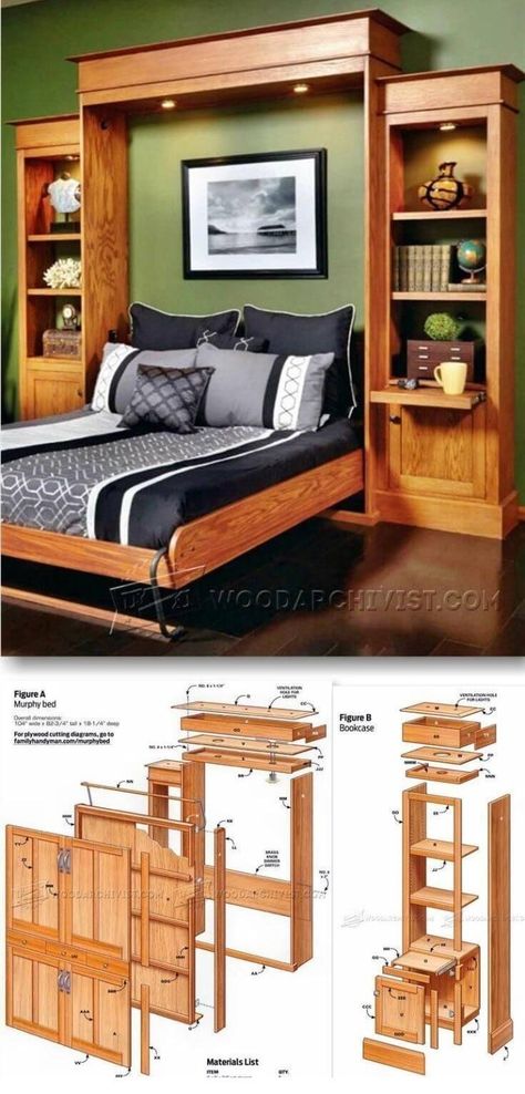 25+ Creative DIY Murphy Bed Ideas and Plans For 2019 Diy Murphy Bed, Best Murphy Bed, Murphy Bed Ikea, Modern Murphy Beds, Murphy Bed Diy, Murphy Bed Plans, Small Woodworking Projects, Murphy Beds, Bed Plans