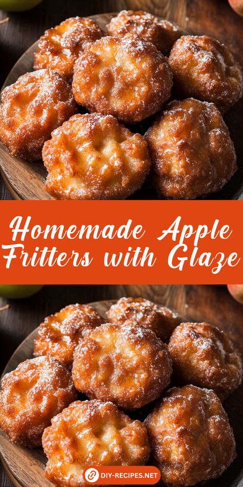 Make homemade apple fritters with this easy recipe! Soft, apple-filled fritters fried to perfection and topped with a sweet vanilla glaze. A delicious treat for any occasion! Homemade Apple Fritters Easy, Fried Apple Fritters Recipe, Apple Fritters Recipe Easy Fried, Baked Apple Fritters Oven, Apple Fritters Bites Recipe, Apple Fritters Recipe Air Fryer, Apple Fritters Recipe Easy, Baked Apple Fritters Recipe, Fried Apples Recipe Easy