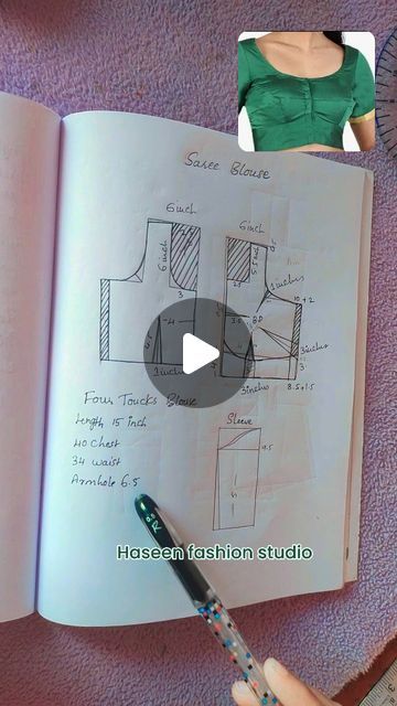 Pattern Drafting Tutorials Blouses, Blouse Drawing, Blouse Tutorial, Pattern Design Drawing, Pattern Drafting Tutorials, Rose Sleeve, Clothing Pattern Design, Sewing Measurements, Easy Dress Sewing Patterns