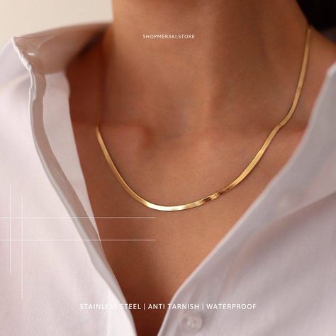 Gold Herringbone Chain, Gold Snake Chain, Herringbone Chain, Herringbone Necklace, Tarnished Jewelry, Gold Link Chain, Snake Necklace, Neck Chain, Gold Snake