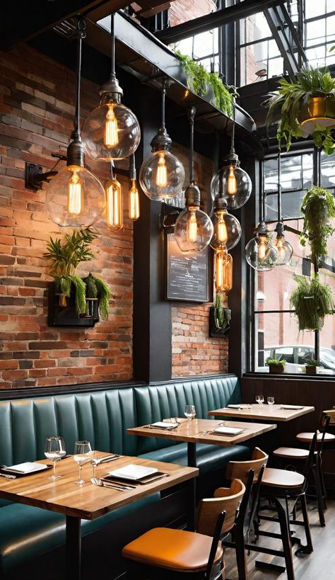 Brick Wall Interior Restaurant, Hospitality Design Restaurant, Mountain Restaurant Design, Resto Bar Design Ideas, Restaurant Interior Design Modern, Industrial Bar Design, Industrial Restaurant Design, Rustic Restaurant Interior, Boho Restaurant