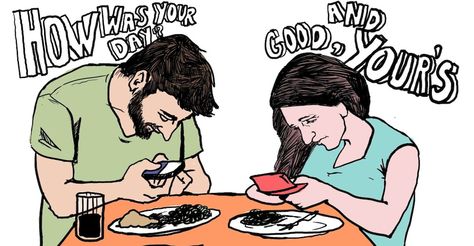 Remember when it was rude to have your phone out while eating? This is one of my greatest pet peeves, however this trend is becoming more and more acceptable. Our generations inability to hold a conversation over dinner is just another negative effect of the information age. Social Media Measurement, Fear Of Missing Out, Cool Emoji, Powerful Images, Social Skills, Satire, Thought Provoking, Our Life, Nasa