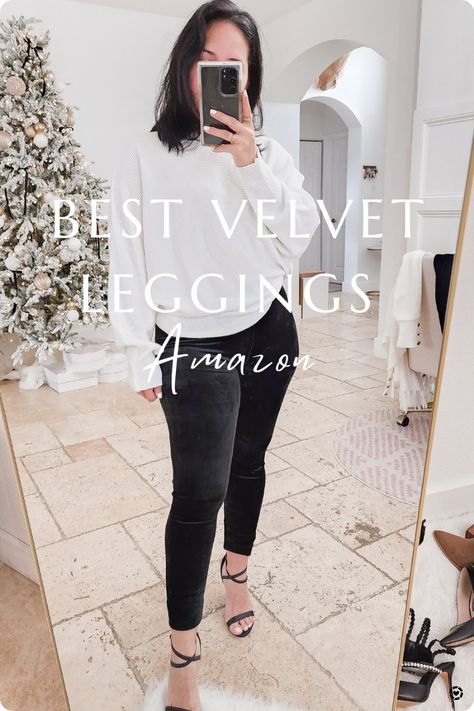 velvet leggings in S, tts. super soft and stretchy 👏 Follow me in the @LTK shopping app to shop this post and get my exclusive app-only-content! #liketkit #LTKHoliday #LTKstyletip #LTKsalealert @shop.ltk Velvet Leggings Outfit Winter, How To Wear Velvet Leggings, Velvet Leggings Outfit Dressy, Styling Velvet Leggings, Velvet Tights Leggings, Velvet Leggings Outfit, Velvet Leggings, Affordable Clothes, Chic Dress