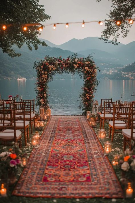 Bohemian Wedding Venue Ideas, Fairytale Backyard Wedding, Wedding Themes Boho, Outdoor Lake Wedding Ceremony, Wooden Bench Wedding, Nature Wedding Aesthetic, Boho Wedding Ideas Decoration, Romantic Wedding Decor Fairytale, Weddings Inspiration Romantic