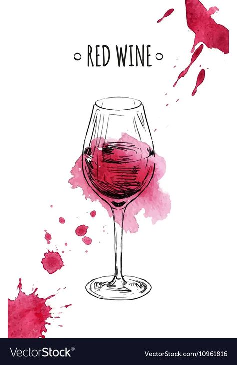 Wine Vector, Wine Glass Drawing, Kunstjournal Inspiration, Glass Of Red Wine, Arte Doodle, Sketch Watercolor, Decorated Wine Glasses, Wine Painting, Watercolor Paintings For Beginners