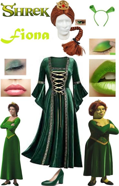 #Shrek #ShrekFiona #Green #Cosplay #Outfits Fiona Dress Shrek, Fiona Outfit Shrek, Fiona Shrek Halloween Costume, Halloween Green Costume, Shrek The Musical Costumes Diy, Fiona Shrek Costume Diy, Diy Fiona Costume Shrek, Shrek Jr Costumes, Fiona Costume Diy