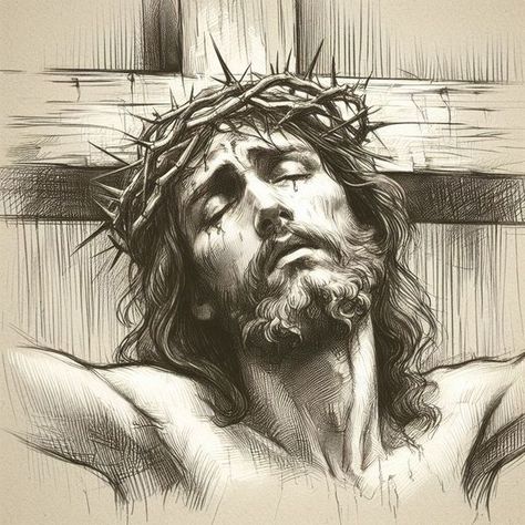 Jesus Christ Drawing, Jesus Sketch, Tattoo Jesus, Memorial Tattoo Ideas, Jesus Art Drawing, Cross Drawing, Christ Tattoo, Jesus Piece, Bible Prints