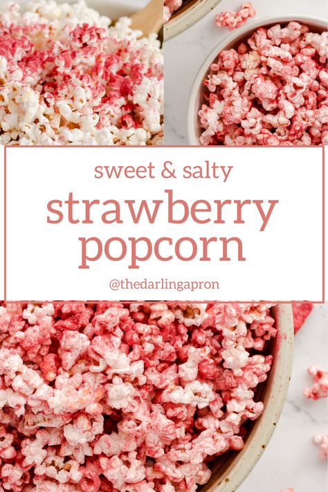 Popcorn Sweet Recipes, Diy Popcorn Flavors, Diy Flavored Popcorn Recipes, Pink Popcorn Recipe Easy, Making Flavored Popcorn, Strawberry Popcorn Recipe, Best Stovetop Popcorn, Popcorn Salt Recipe Homemade, How To Make Flavored Popcorn