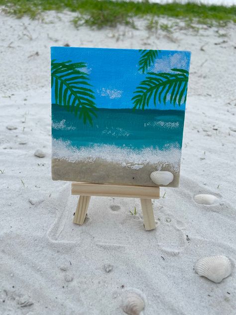 Bring a piece of Florida into your home! This mini painting is finished with real sand from Siesta Key Beach, the #1 beach in the USA! Perfect gift for beach lovers, Floridians, and avid travelers. The mini canvas includes the easel pictured, so it is perfect decoration for a desk, dorm room, or mantle. This item is made to order, so the item you get may look slightly different, or may have a slightly different shell. Beach Mini Canvas Painting, Painting On The Beach Aesthetic, Beach Painting Ideas On Canvas, Beach Paintings On Canvas, Beach Canvas Painting, Mini Tela, Beach Canvas Paintings, Art Mini Toile, Easy Graffiti Drawings