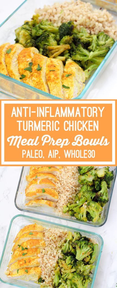 Anti-inflammatory Turmeric Chicken Meal Prep Bowls Chicken Meal Prep Bowls, Turmeric Chicken, Low Carb Meal, Prep Bowls, Diner Recept, Paleo Lunch, Chicken Meal Prep, Meal Prep Bowls, Inflammatory Foods