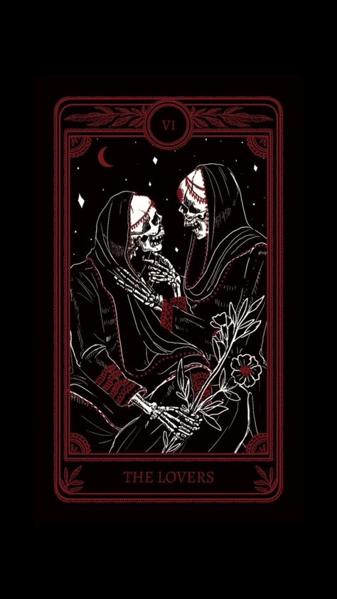 Dark Tarot Cards, Tarot Cards The Lovers, Lovers Tarot Card, The Lovers Tarot Card, Halloween Wallpaper Iphone Backgrounds, Red And Black Wallpaper, The Lovers Tarot, Dark Red Wallpaper, Arte Peculiar