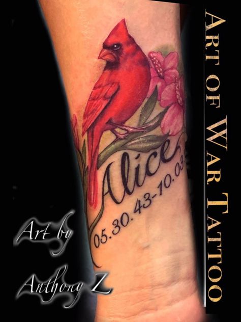 Red Cardinal Memorial Tattoo, Cardinal Tattoo Memorial Mom, Cardinal Tattoo Memorial Grandmothers, Plumeria Tatoos, Cardinal Memorial Tattoo, Suga Tattoo, Red Cardinal Tattoo, Cardinal Tattoo Memorial, Red Cardinal Tattoos